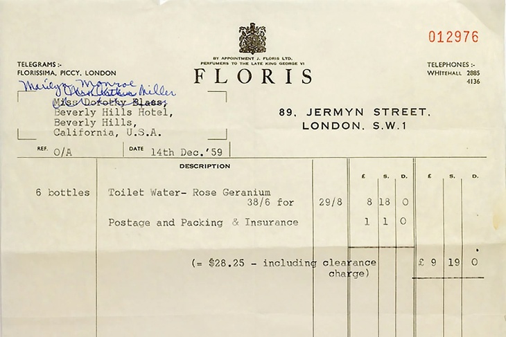A receipt for Floris perfume