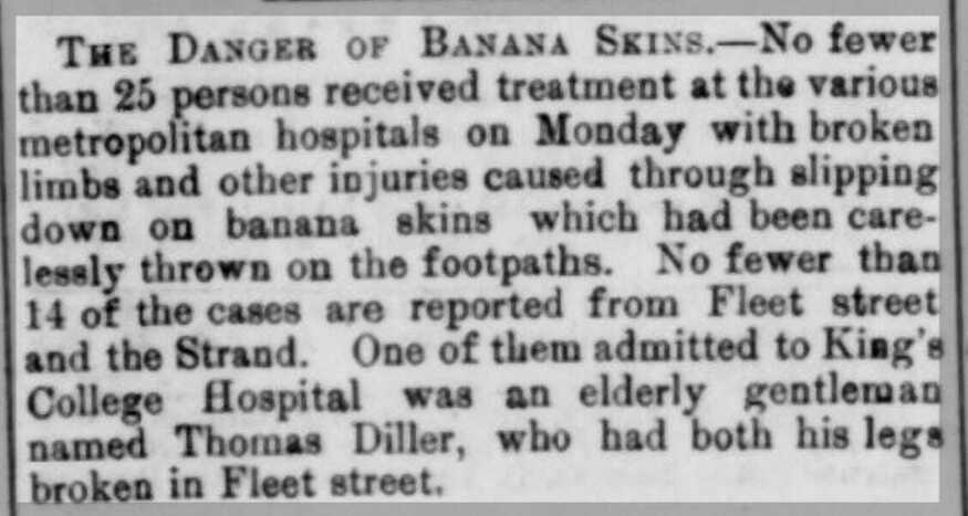 A newspaper cutting expounding the dangers of banana peel