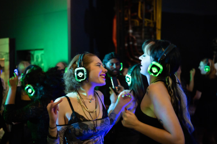 Free events in London this week: people wearing neon headphones and dancing at a silent disco