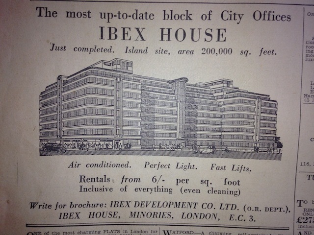 A newspaper cutting showing Ibex House newly built in the city of london