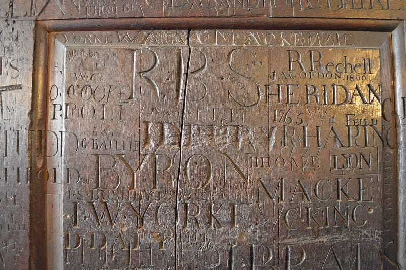 Scratches of famous names at harrow school