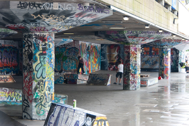 The heavily graffitied skate park in the undercroft at Southbank Centre