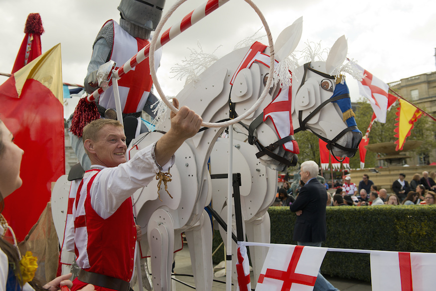 Performers taking part in the St George's Day Festival in Trafalgar Square