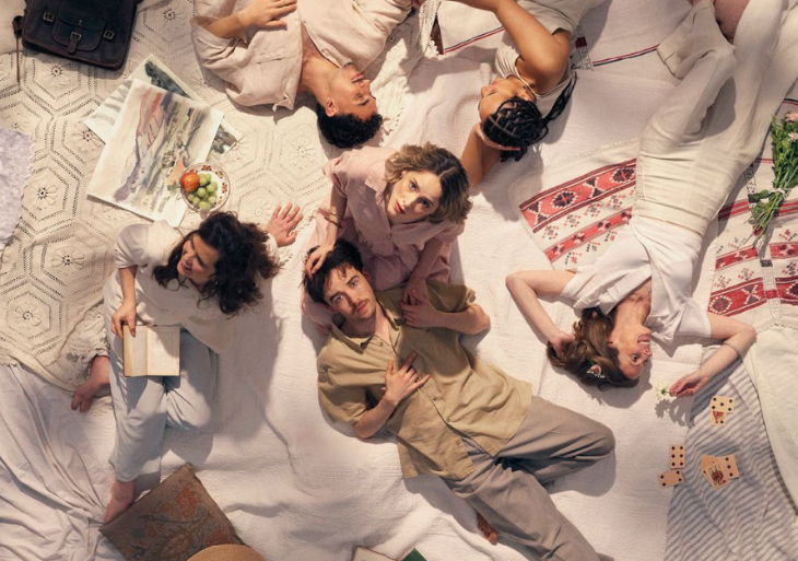 What's on in London March 2026: a promo shot of the cast of Summerfolk, sitting anf lying together on a picnic blanket