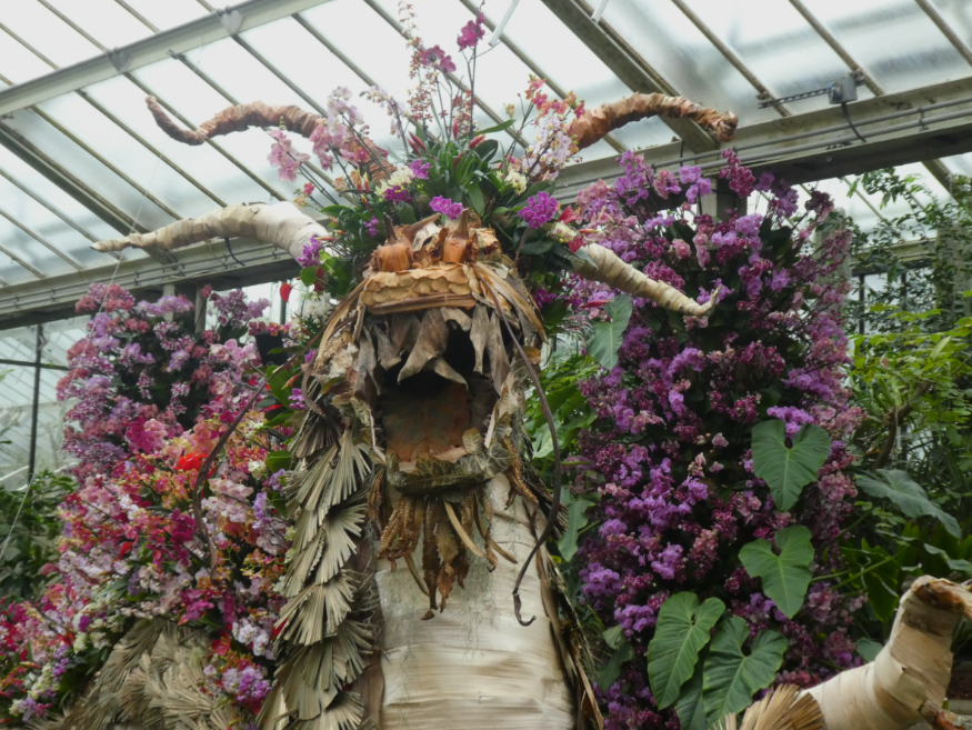 Top events in London today: a dragon made from orchids and plant material