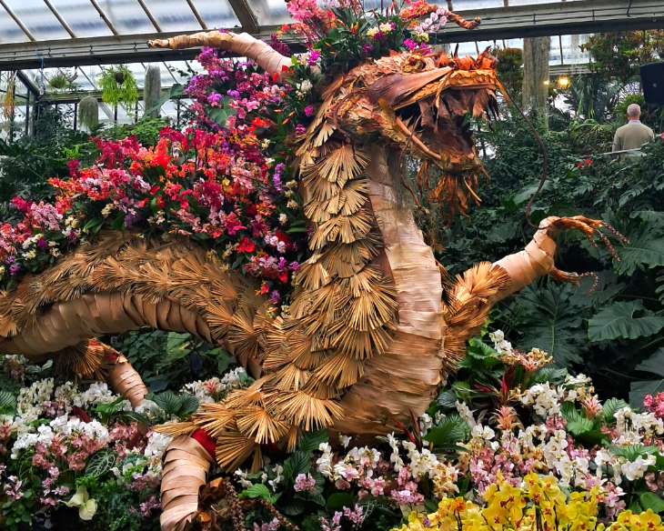 What's on in London March 2026: a dragon made from orchids and leaves