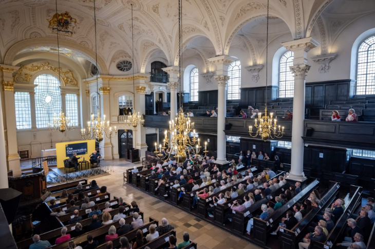 Top events in London today: people sitting in the pews at St Martin-in-the-fields watching an event on stage
