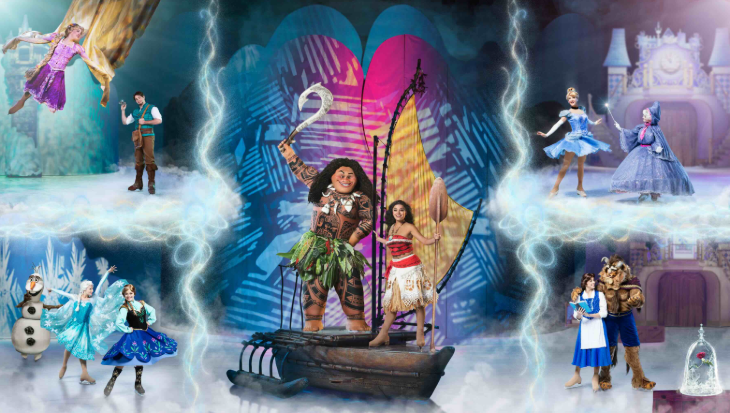 Easter holiday events in London: a composite of images of different characters performing in Disney on Ice