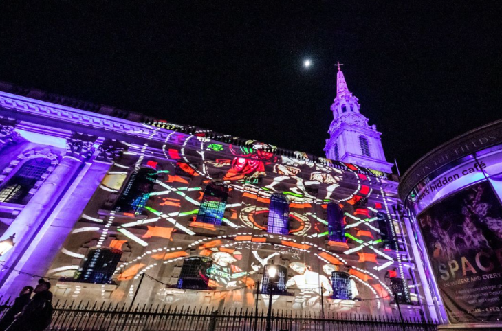 Best events in London this weekend: the exterior of St Martin-in-the-Fields illuminated in colourful lights
