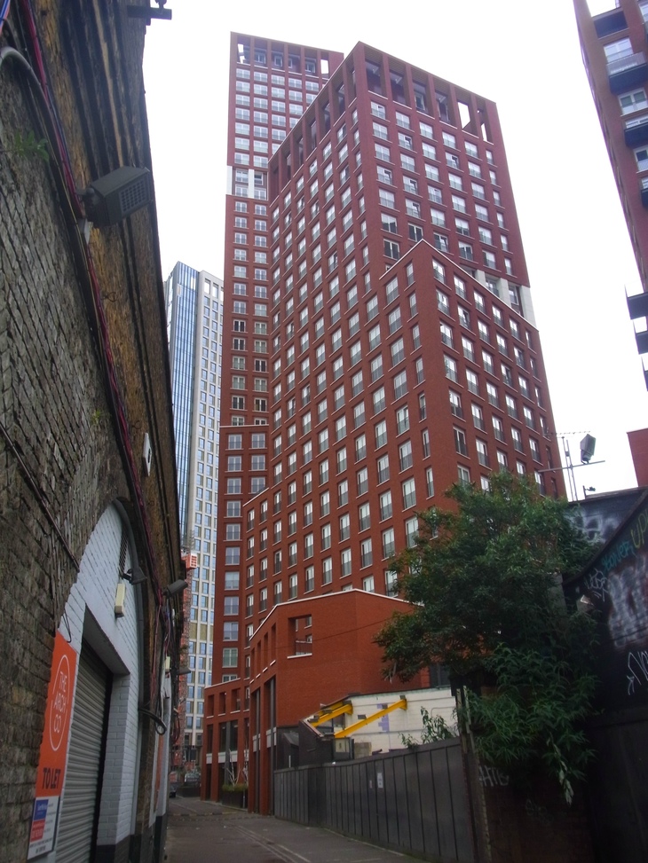 A redbrick skyscraper