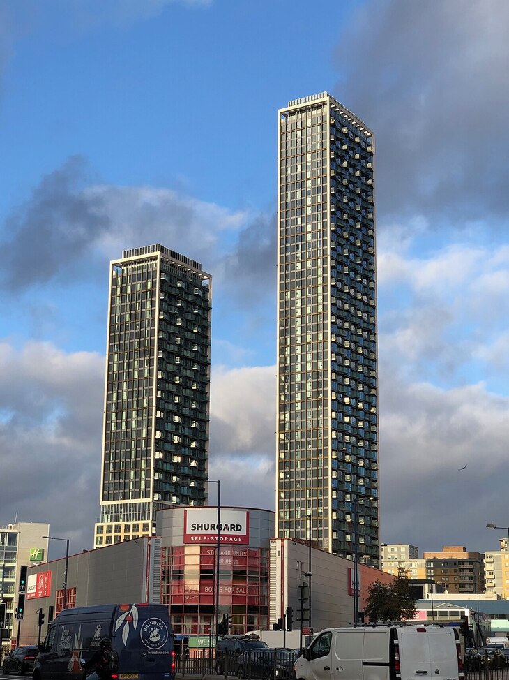 Two high rises, one taller than the other