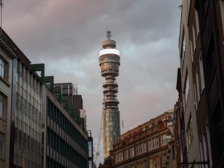 The BT Tower in glowering skies