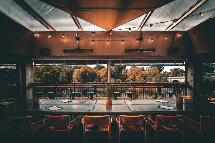 A rooftop overlooking a river