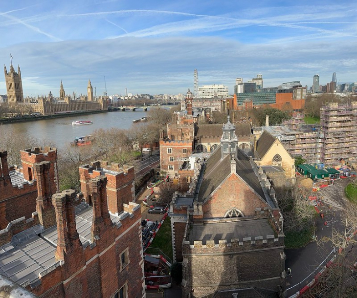 Best London gardens to visit: a view of rooftops, and across the River Thames towards the Houses of Parilament