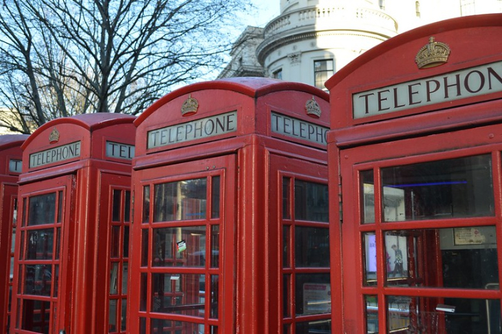 A  row of red phone boxes