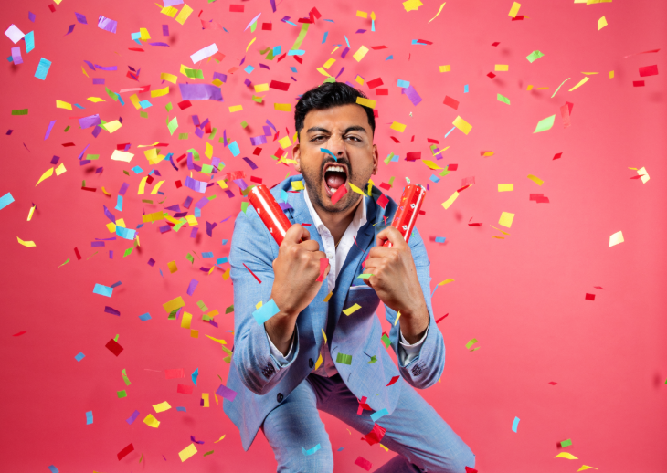Easter weekend events in London: confetti falling around Jake Bhardwaj 