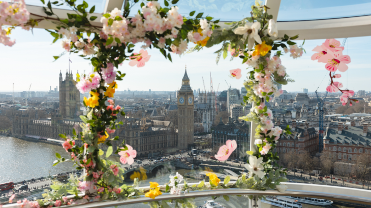 Top events in London today: floral installations on a London Eye pod, framing the view of Big Ben