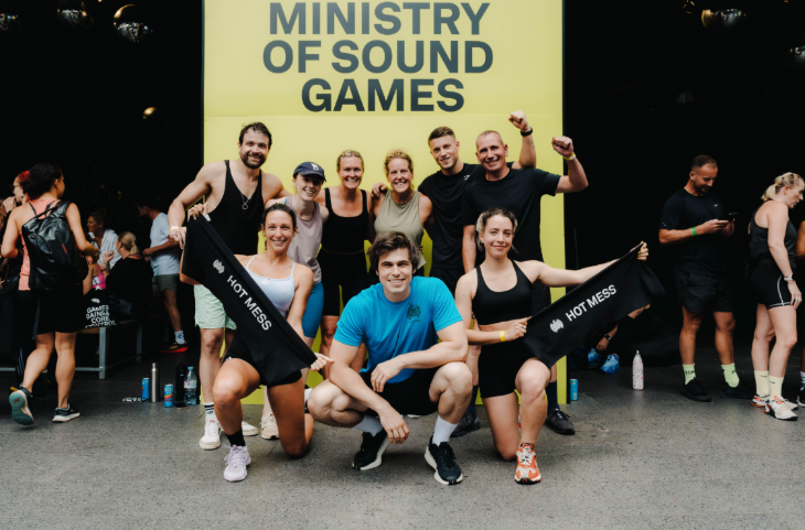 Top events in London today: people in workout clothing posing in front of a 'Ministry of Sound Games' sign