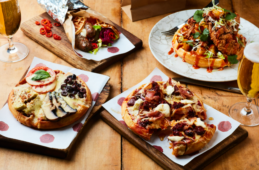 Top events in London today: plates of themed waffles, including a pizza waffle