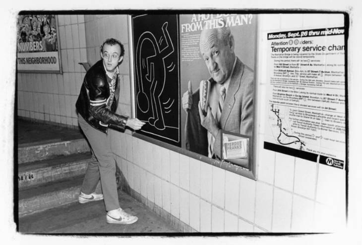 This weekend in London: a black and white photo of Keith Haring creating an artwork on the subway