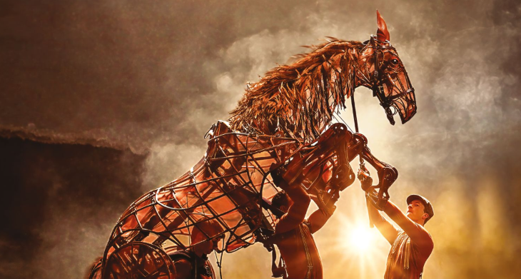 Things to do in London in half term May 2026: a wooden horse puppet and actors on stage in War Horse