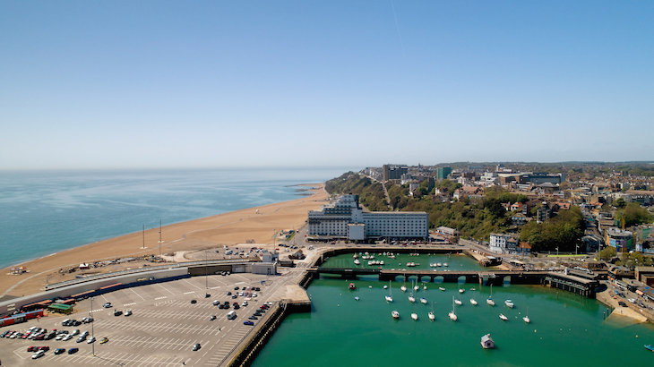An aerial view of Folkestone Harbour