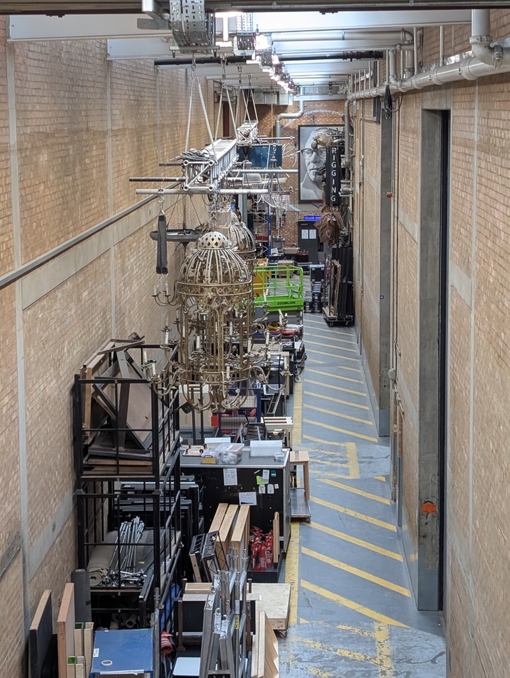 A corridor of props and scenery