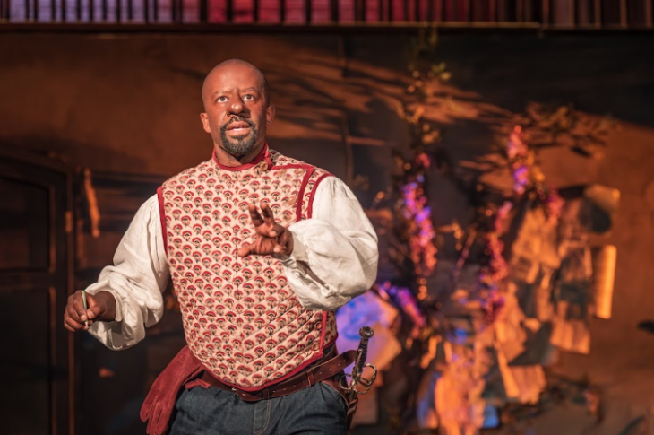 What's on in London in June 2026: Adrian Lester performing on stage with a prosthetic large nose