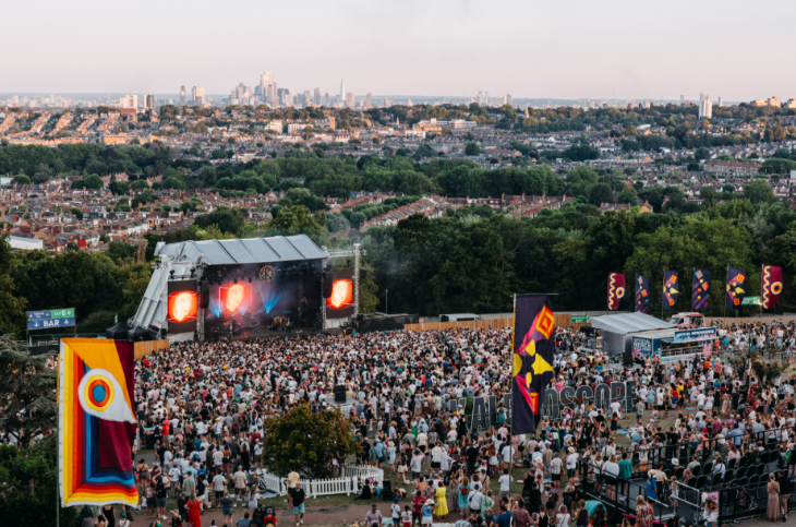 Things to do in London in July 2026: a crowd in front of a festival stage on the hill at Ally Pally
