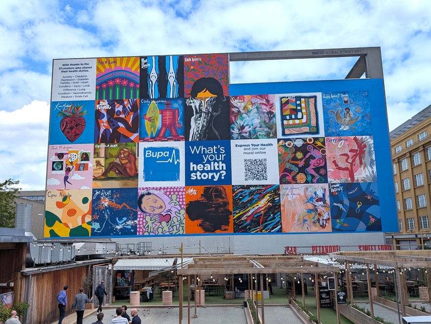 A huge patchwork mural