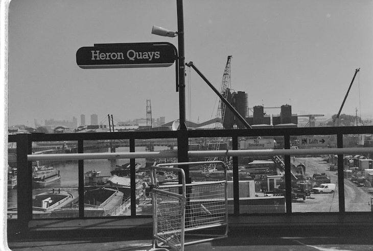 The platform at Heron Quays dlr station in the 1980s
