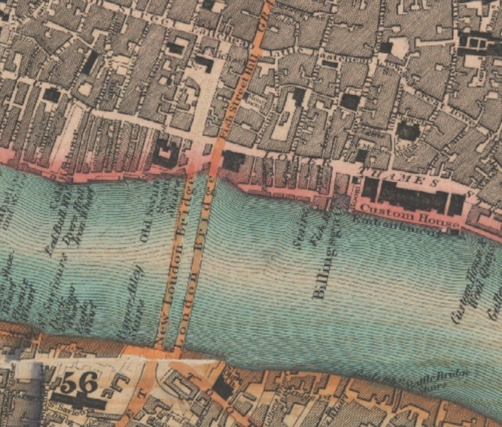 A map of the City and thames, showing two london bridges