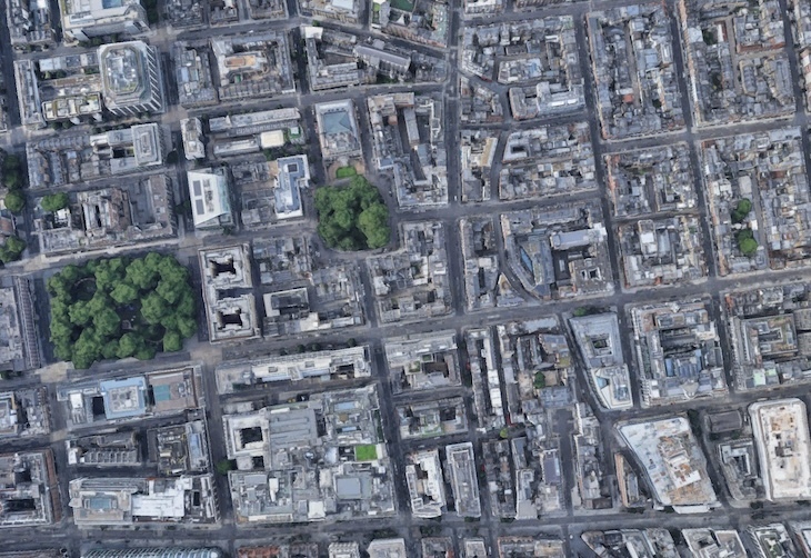 A view of Marylebone from above, with the route of the River Tyburn clear in the street plan