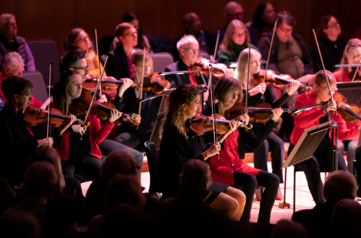 What's on in London this weekend:  the string section of an orchestra, mid-performance