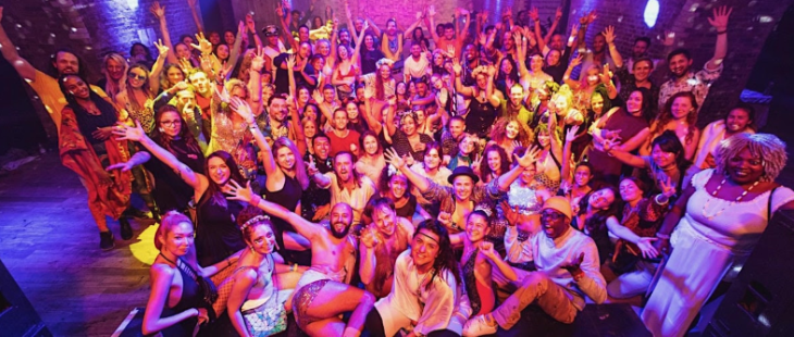 Top events in London this weekend: a crowd of people posing for a photo at a sober rave