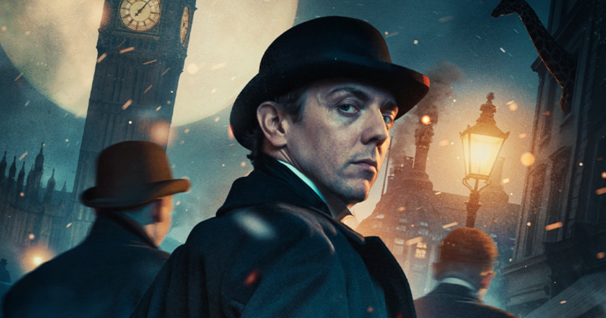 Top events in London today: a promo poster for Sherlock Holmes featuring a man in a bowler hat in front of Big Ben