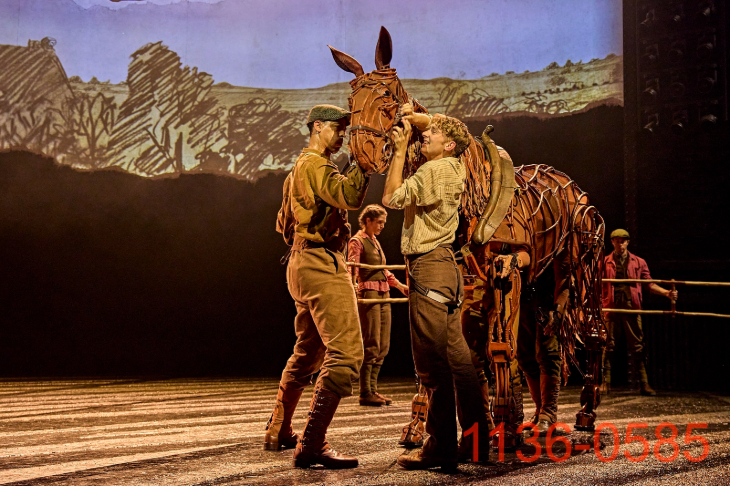 Things to do in London in July 2026: the cast of War Horse, including the horse puppet, onstage