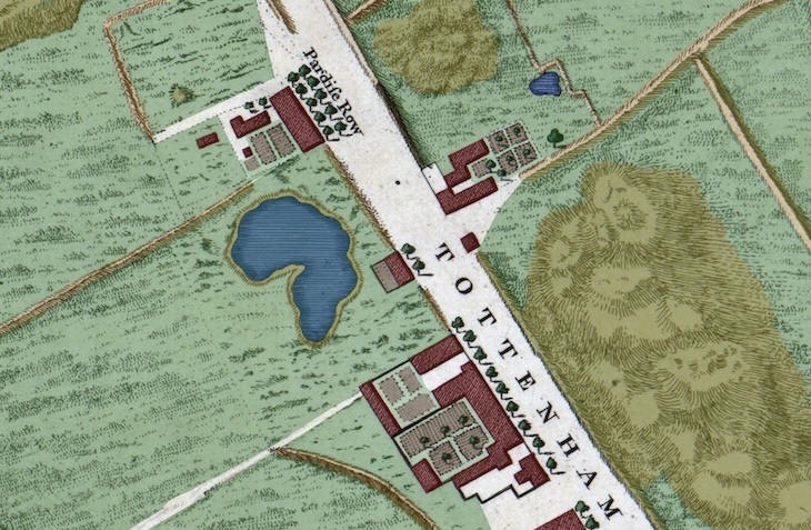 A map of Tottenham Court Road in 1746