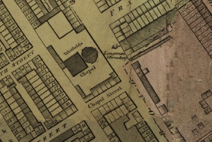 A 1799 map of Tottenham Court Road