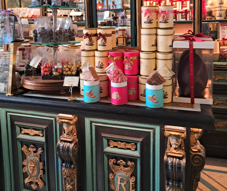 Extreme day trip from London to Lille: chocolates and sweets on display in an ornate, old-fashioned shop