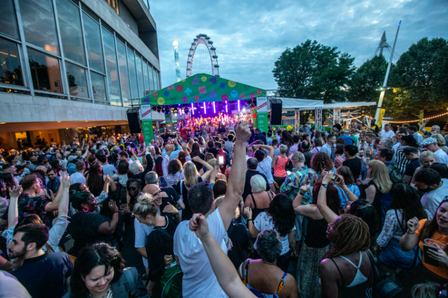 Things to do in London today: a festival crowd on the terrace outside Southbank Centre