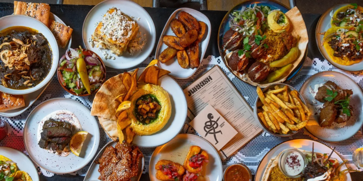 An array of Jamaican/Turkish food