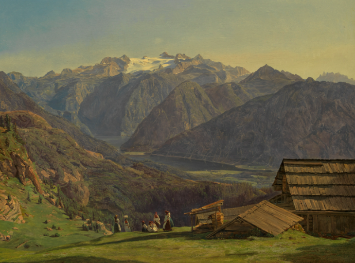 A painting of a mountain range