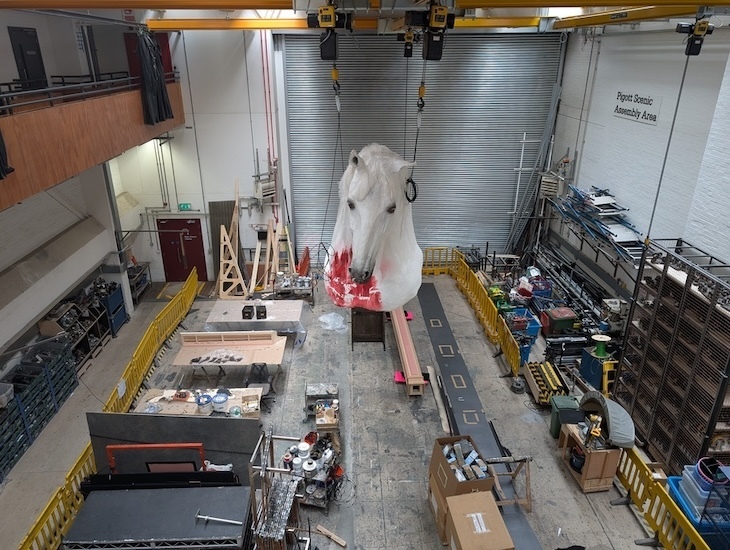 A bloody horse's head dangles from the ceiling back stage at the national theatre. They don't even charge to see such joys