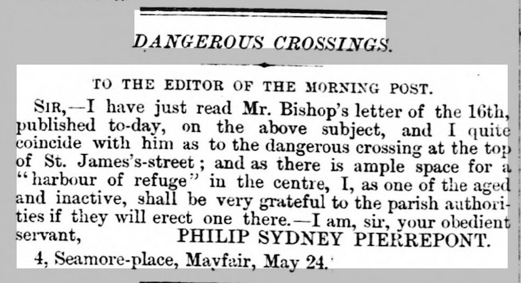A newspaper cutting from 1860 about dangerous road crossings