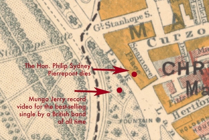 An old map of Park Lane showing two historical events