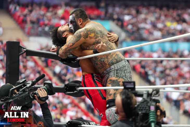 August 2026 in London: wrestlers wrapped around each other in  a ring
