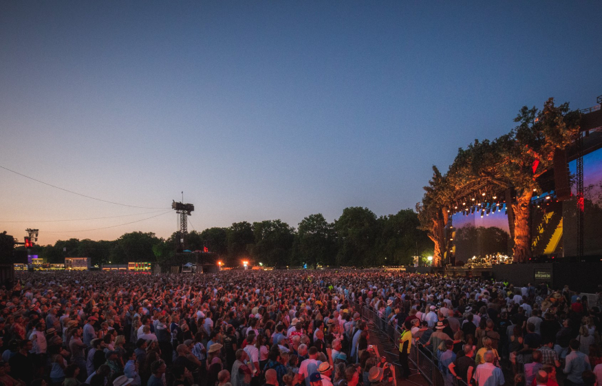 Things to do in London this weekend: a huge crowd in front of a festival stage at dusk