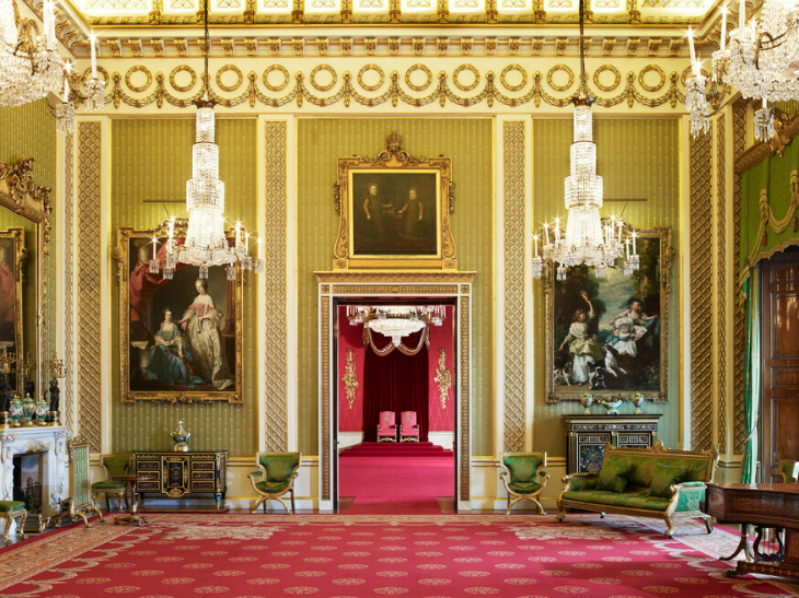 Things to do in London today: an opulent room inside Buckingham Palace, looking through a door to the throne room
