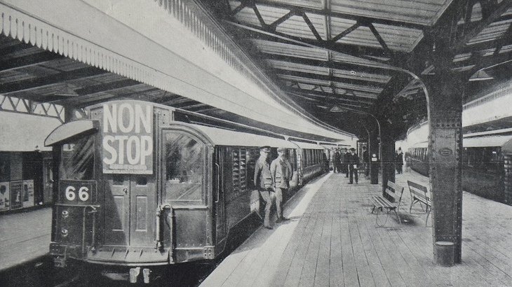 Old photo of a train running 'non stop'